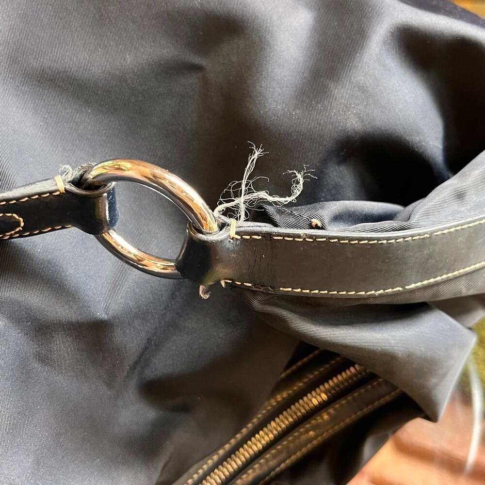 PRADA Navy Blue Nylon Embossed Leather Logo Hobo Bag - Picture 11 of 16